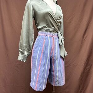 High-waisted striped cotton shorts